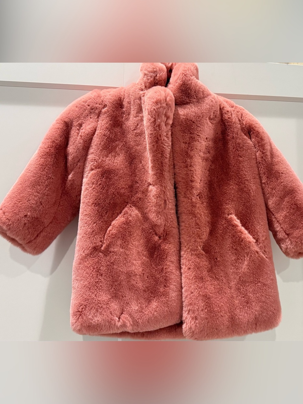Plush Faux-Fur Puffer Coat for Kids in Rose